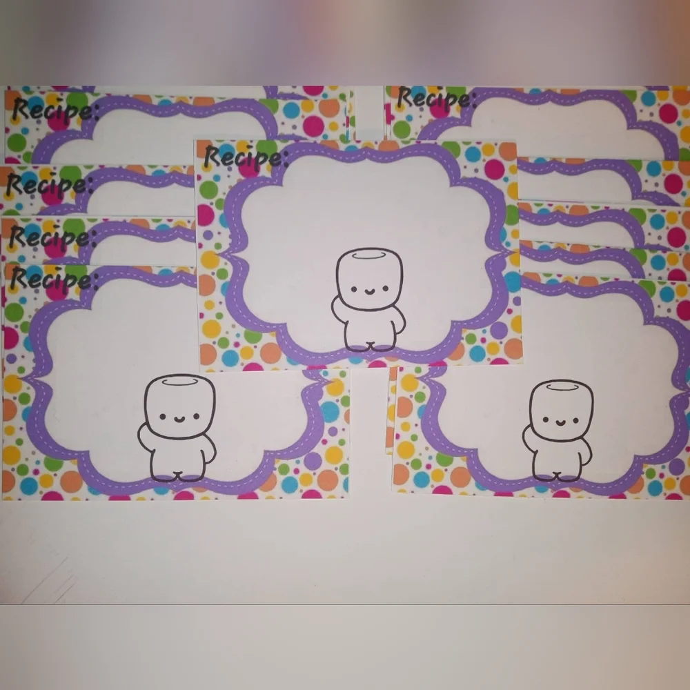 16 Cute Handmade OOAK Custom  Marshmellow@Studio Recipe Cards Bright 4x6 Gift
